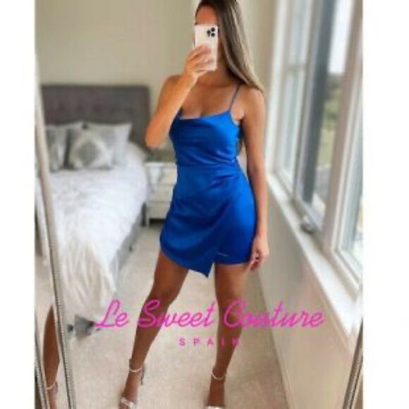 Zara Blue Ruched Mini Slip Dress NWOT Size XS - Picture 4 of 5